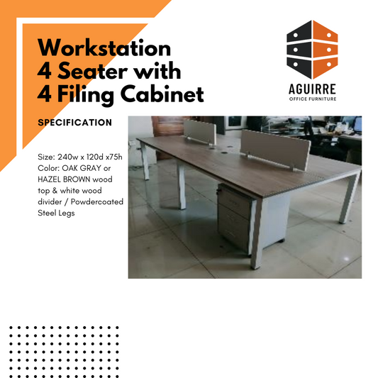Workstation 4 Seater with 4 Filing Cabinet