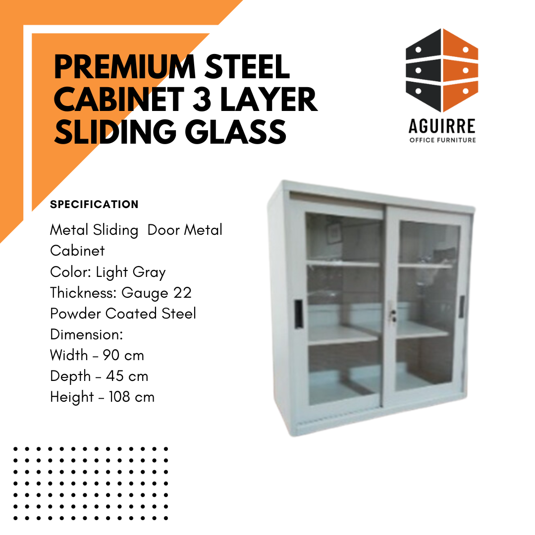 PREMIUM STEEL CABINET 3 LAYER SLIDING GLASS