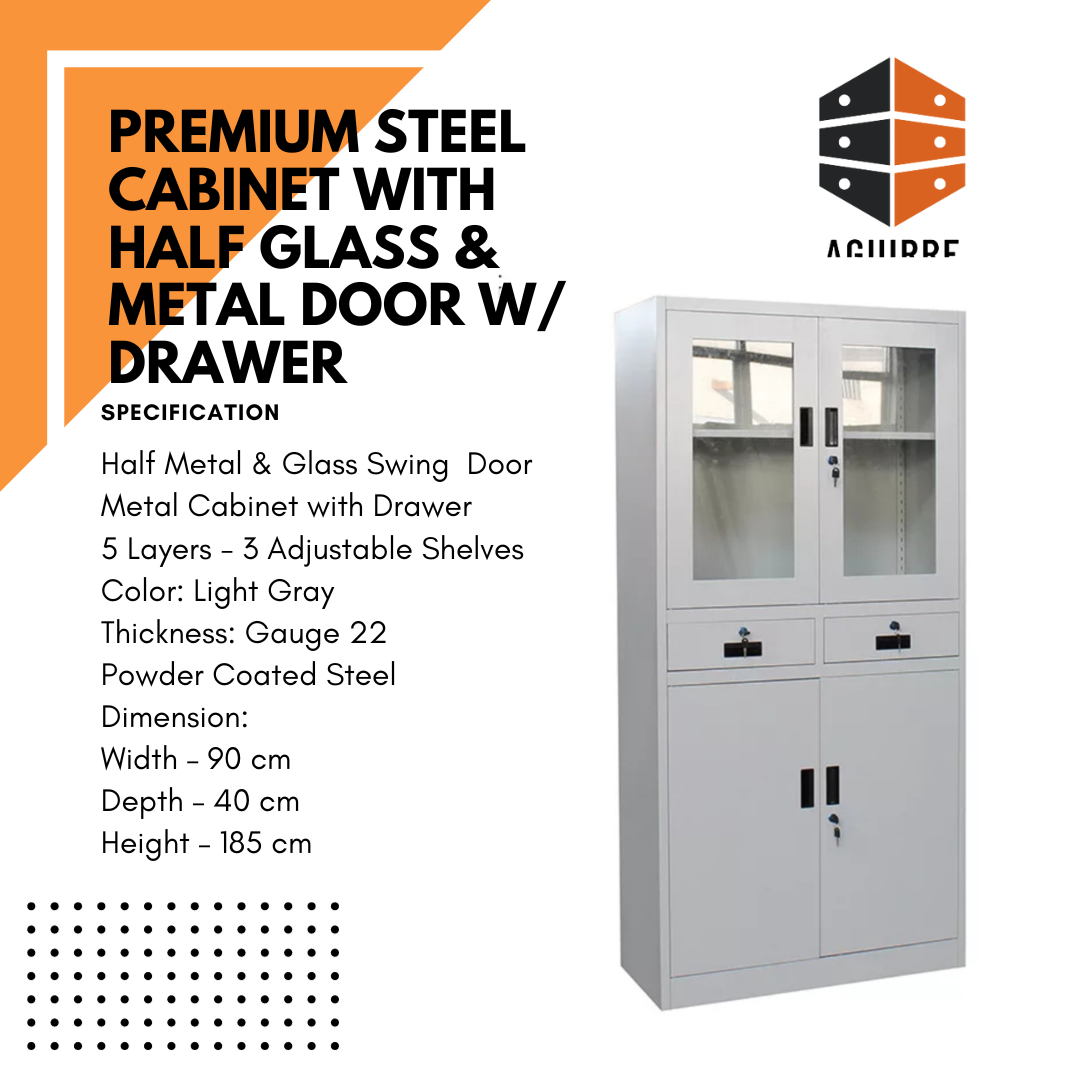 PREMIUM STEEL CABINET WITH HALF GLASS & METAL DOOR W/ DRAWER