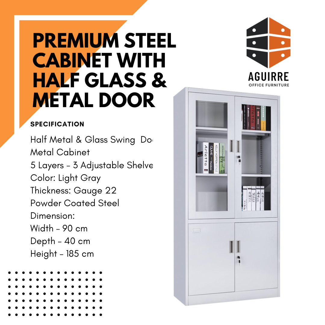 PREMIUM STEEL CABINET WITH HALF GLASS & METAL DOOR